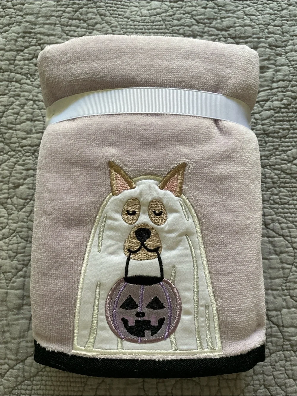 Kassa Decor lavender Halloween ghost dog embroidered hand towels